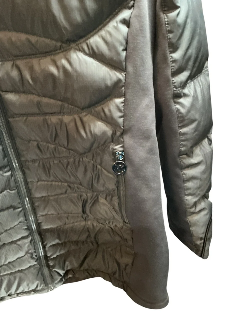 Michael Kors Quilted Long Puffer Coat Side Panel Detail SZ L